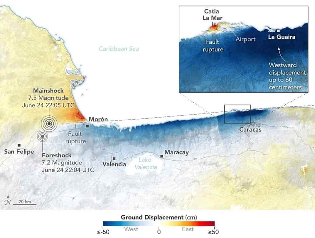 Satélite NISAR revela cómo los terremotos desplazaron el norte de Venezuela