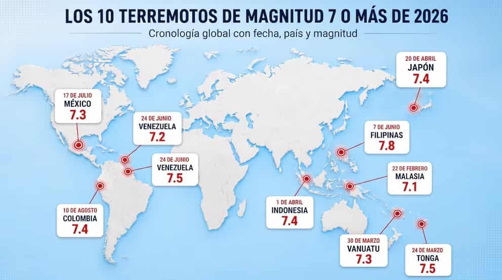 Diez grandes terremotos marcan la actividad sísmica de 2026