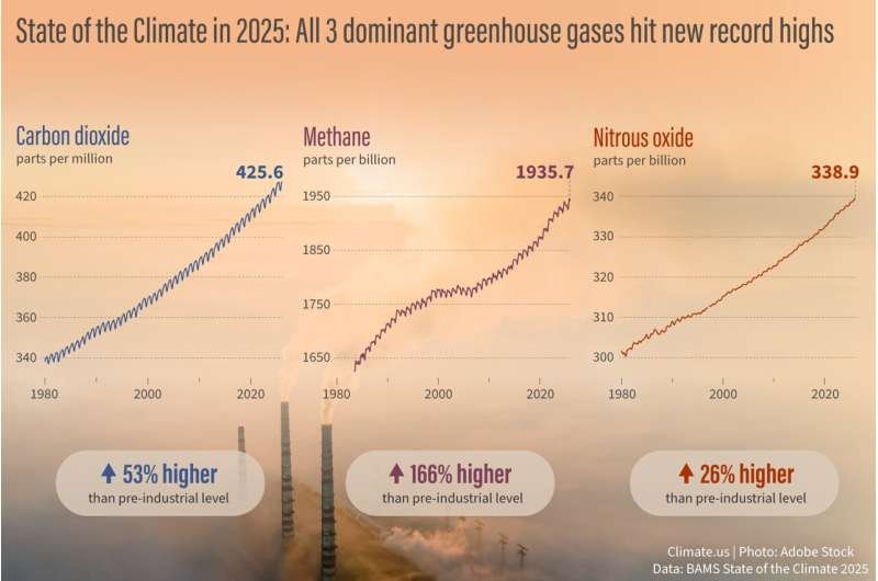 Gases, océanos y nivel del mar batieron récords en 2025